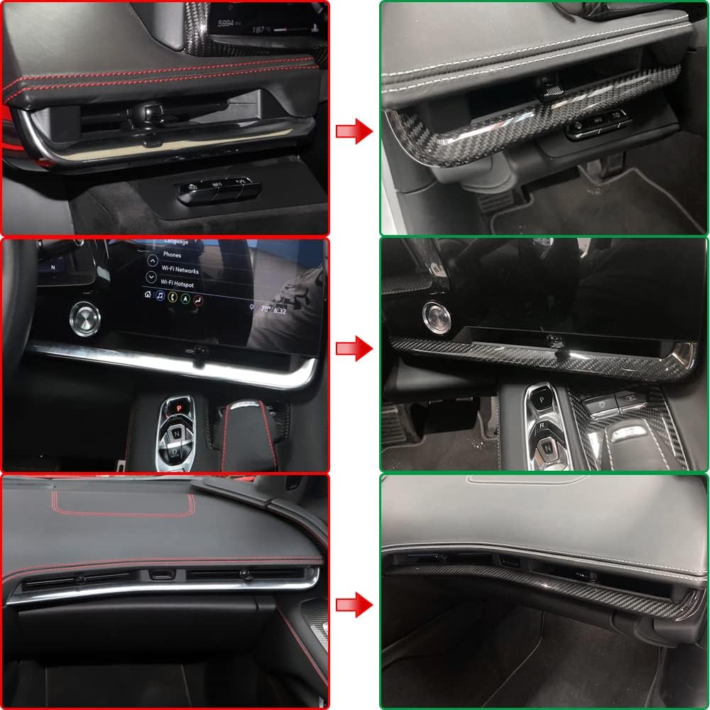 genuine carbon fiber dashboard strip trim for corvette c8 z51 z06 zr1 coupe convertible 2020 2021 2022 2023 2024 2025, central console dash board cover (black carbon dashboard panel trim)
