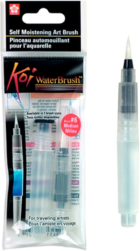 SAKURA Koi Water Color Brush 4-ml Tank, Medium Round Brush 38551 | Water Brush for Watercolor Painting, Refillable Tank, Fine Flexible Tip, Collapsible Compact Size