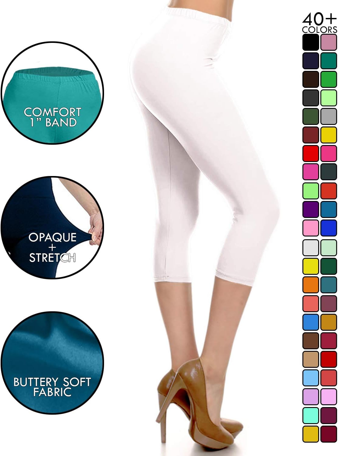 Leggings Depot Women's High Waist Leggings Soft 1” Waistband Solid Pants - Regular, Plus, 1X3X, 3X5X - Image 2