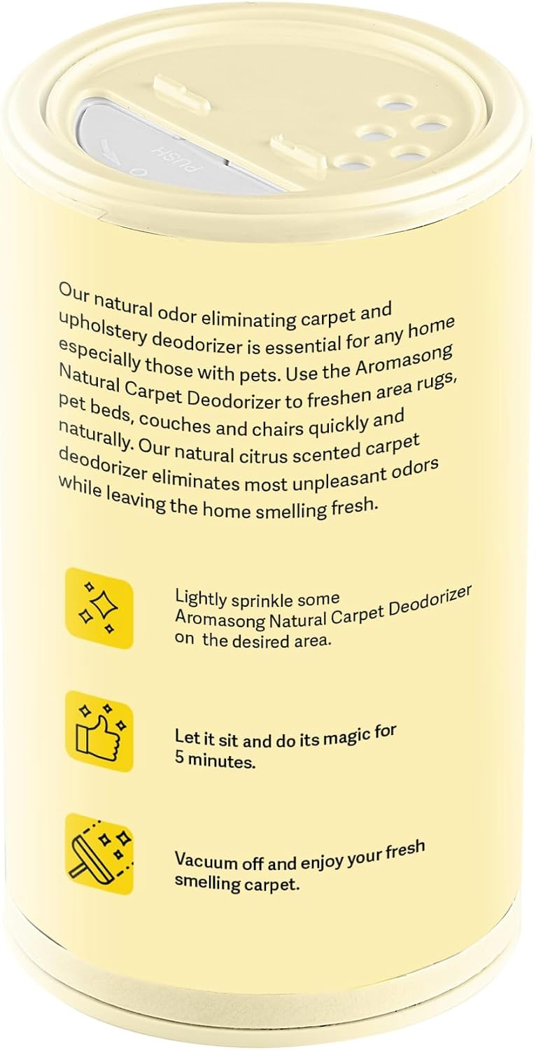 Aromasong 100% Natural Carpet Deodorizer Powder Citrus – 2 Pack, (13 oz Each) – Pet-Safe Carpet Freshener Powder – Eliminator of Strong Odors & Pet Urine – Improved Formula