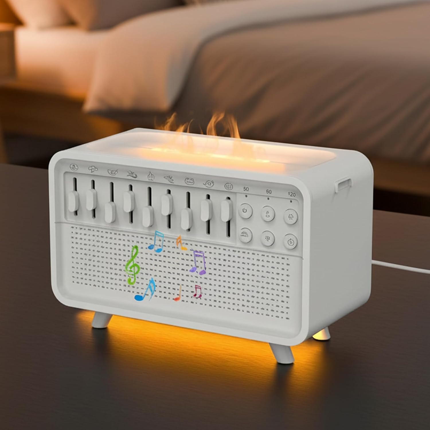 Humifall Noise Humidifier, Led Sleep Sound Box with Scented Mist & Simulation Flame, 3 In 1 White Noise Machine, Adjustable Mist, with Timer, for Home, Office, Work,Yoga (White, All)