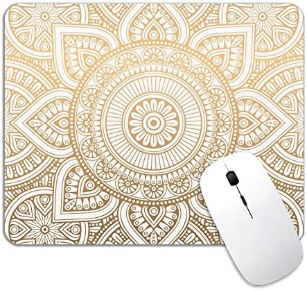 LTHAOGUO Mouse Pad, White & Gold Mandala Pattern Rectangular Mouse Mat, Non-Slip Rubber Mousepad Suitable for Girls and Ladies Computer Laptop Office, The Best Gift, 9.5 X 7.9 Inch, White & Gold Print