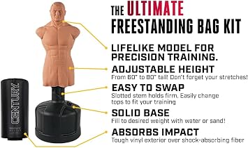 Century BOB XL Punching Bags - Style Options | Freestanding Punching Bag | Boxing Bag for Adults | Fighting Bag & Boxing Bag Stand | Kick Boxing Mannequin | Training Bag for Martial Arts
