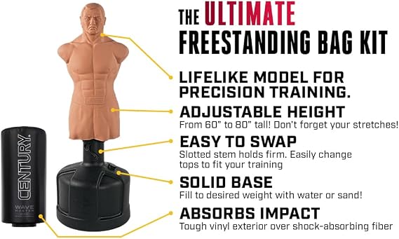 Century BOB XL Punching Bags - Style Options | Freestanding Punching Bag | Boxing Bag for Adults | Fighting Bag & Boxing Bag Stand | Kick Boxing Mannequin | Training Bag for Martial Arts