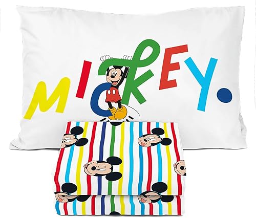 Disney Mickey Mouse - Juego de sábanas tamaño individual, juego de ropa de cama de 3 piezas para niños, incluye funda de almohada, sábanas de