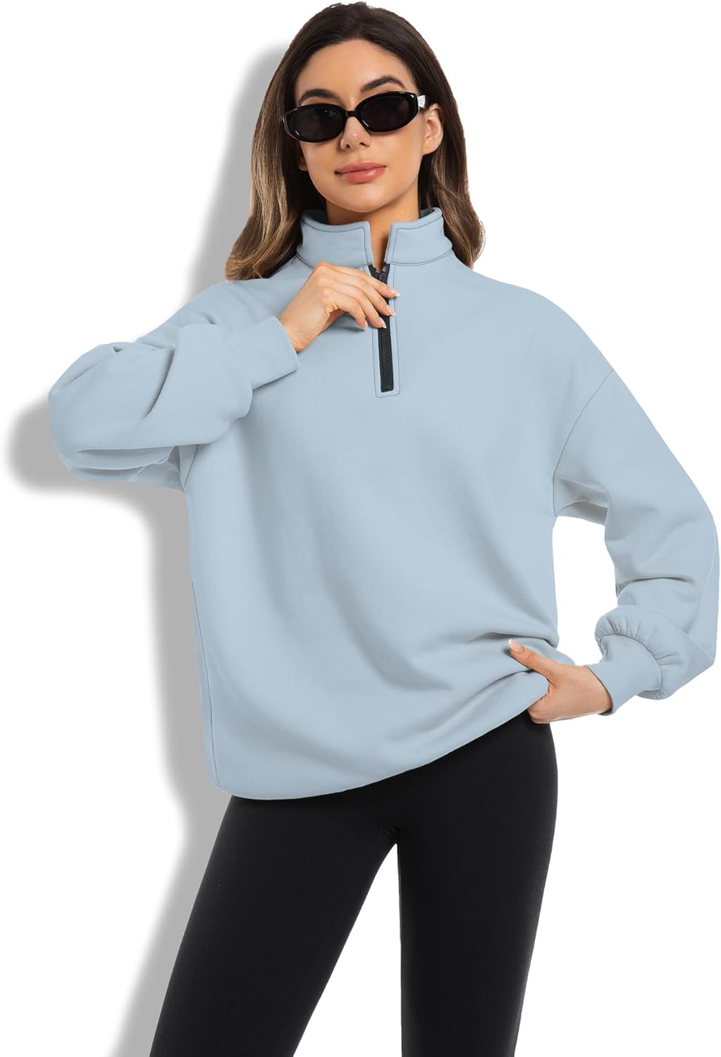 Womens Oversized Sweatshirts Fall Fashion Hoodies Half Zip Pullover Long Sleeve Shirts Clothes - Image 3