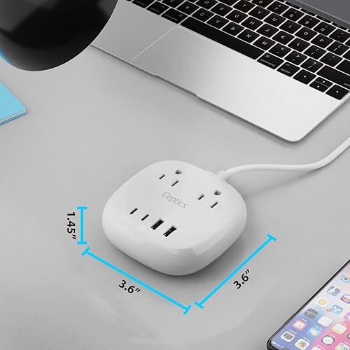 Miniatura 7 de Ceptics Regleta de alimentación USB - Protección contra sobretensiones - Tamaño de viaje pequeño y compacto - USB dual a tierra + USB-C - Entrada -