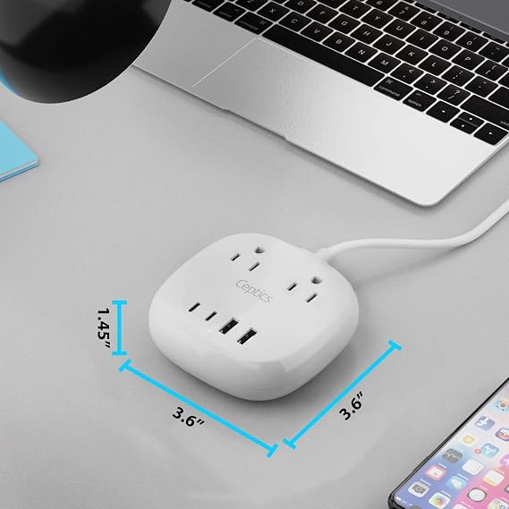 Ceptics USB Power Strip - Small & Compact - Grounded USB-A + USB-C w/Surge Protection - 21W Output, Charging Hub Station, 5 Ft Cord