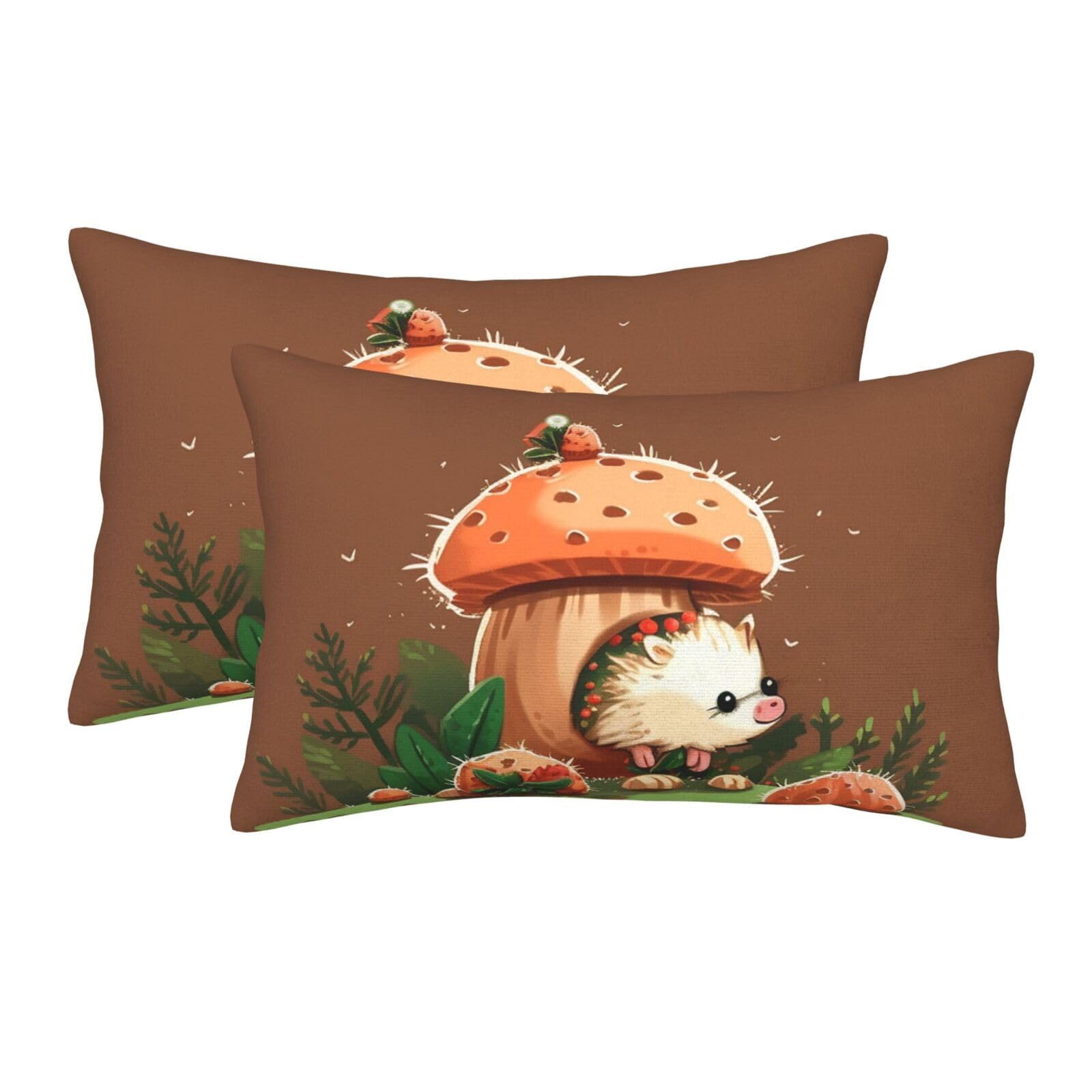 2 Pack Standard Size Pillow Cases for Hair and Skin Soft Breathable Pillow Case Covers with Hidden Zipper Hedgehog and Mushroom Pillowcase 20"x30" Pillow Cover for Sleeping Gift