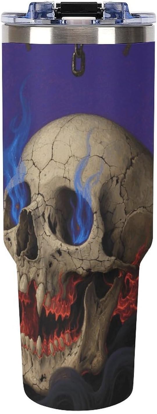 40 Oz Tumbler with Straw And Lid Skull Insulated Travel Coffee Mug Stainless Steel Water Bottle Vacuum Insulated Tumblers for Sport Work Car Travel Weekends