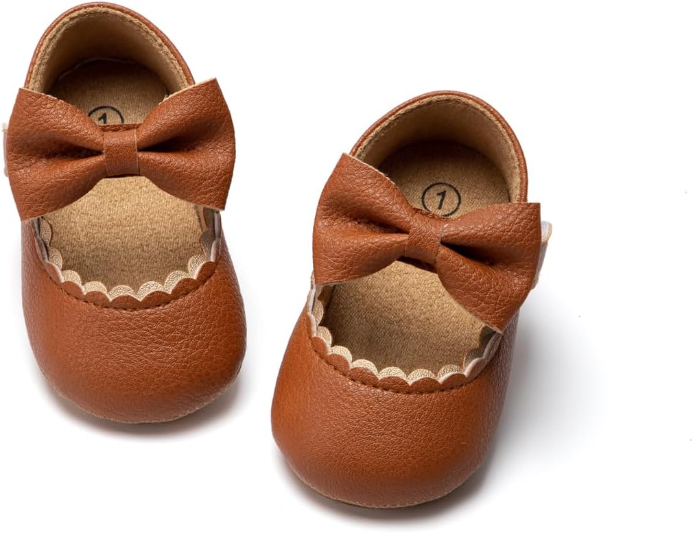 Miamooi Infant Baby Girls Wedding Dress Shoes Bow Ballet Princess Mary Jane Flats Toddler First Walkers Sneaker Newborn Crib Baptism Shoes