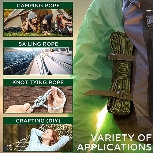 image for TECEUM Rope – 90 Feet x 1/4 Inch (7mm) – Army Green – Strong All