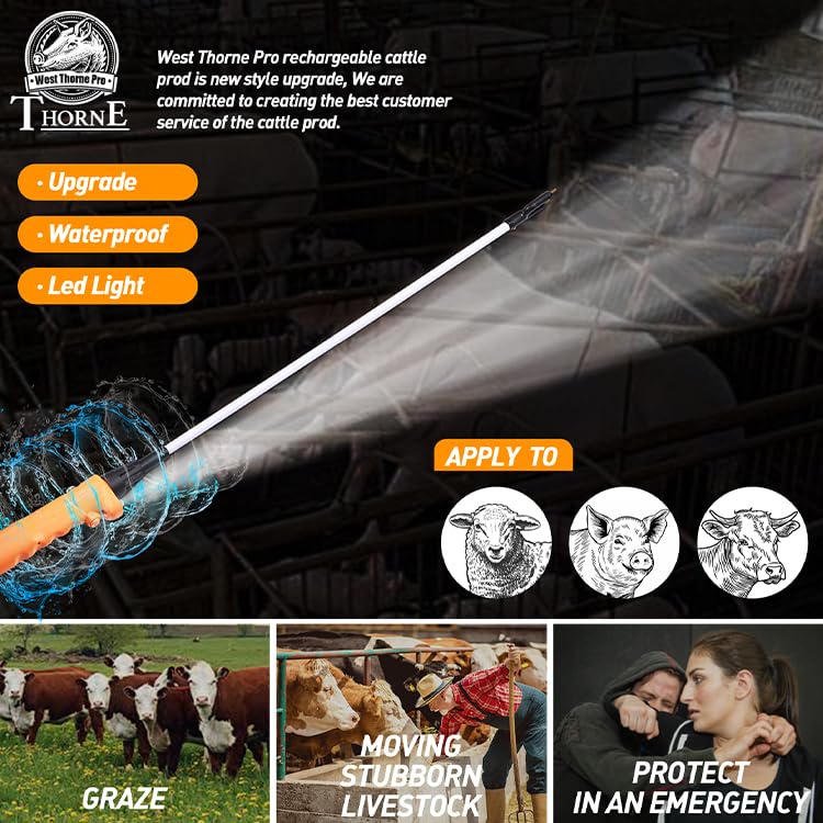 Cattle Prod, Waterproof Cattle Prod Stick with LED Light, Livestock Prod for Modern Livestock Management, X Series
