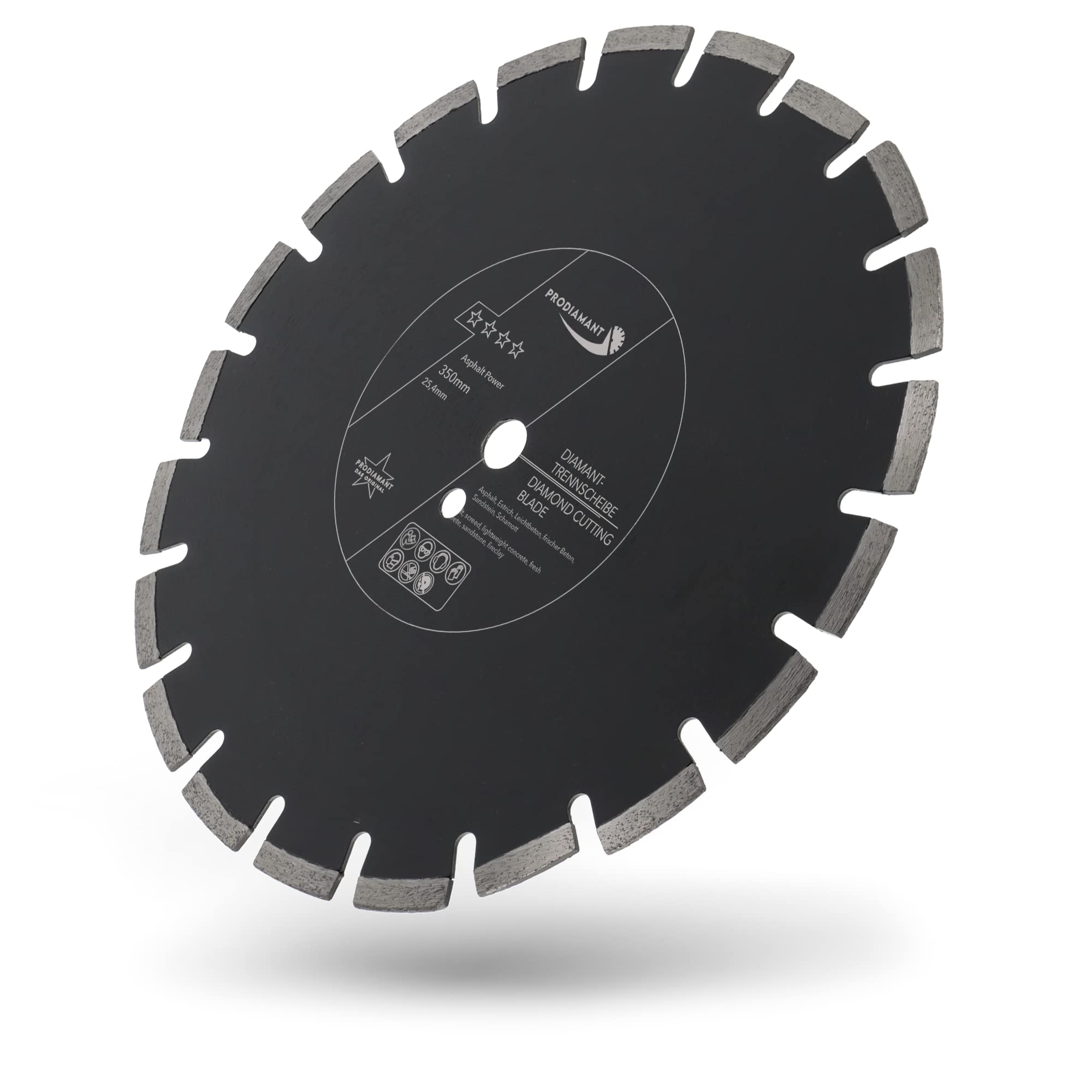 PRODIAMANT Disco de corte diamantado 350 mm x 25,4 mm abrasivo para asfalto, solado, hormigón ligero, hormigón fresco, arenisca y arcilla refractaria