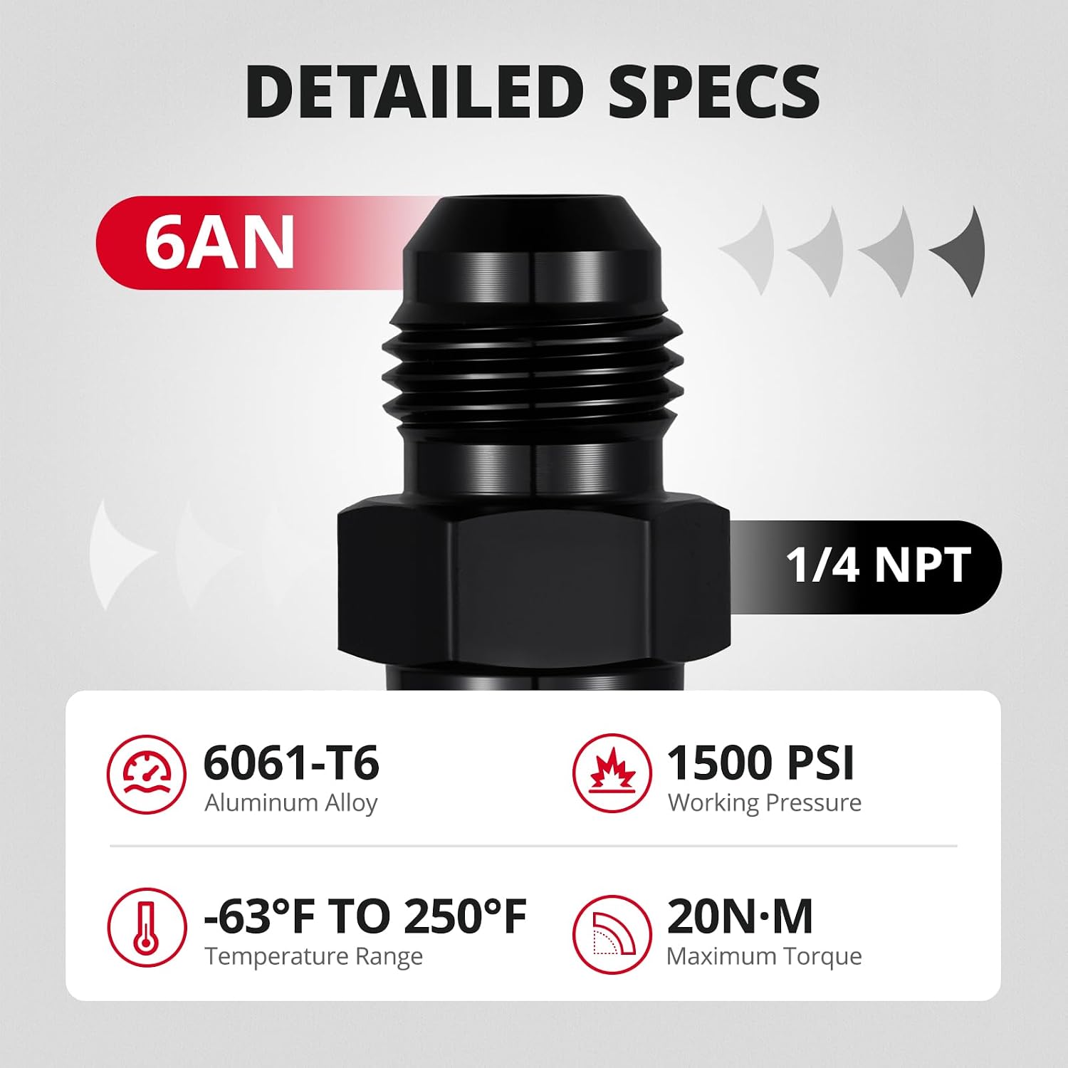 EVIL ENERGY 6AN Male Flare to 1/4" NPT Pipe Fitting Adapter Aluminum Straight Black 6PCS