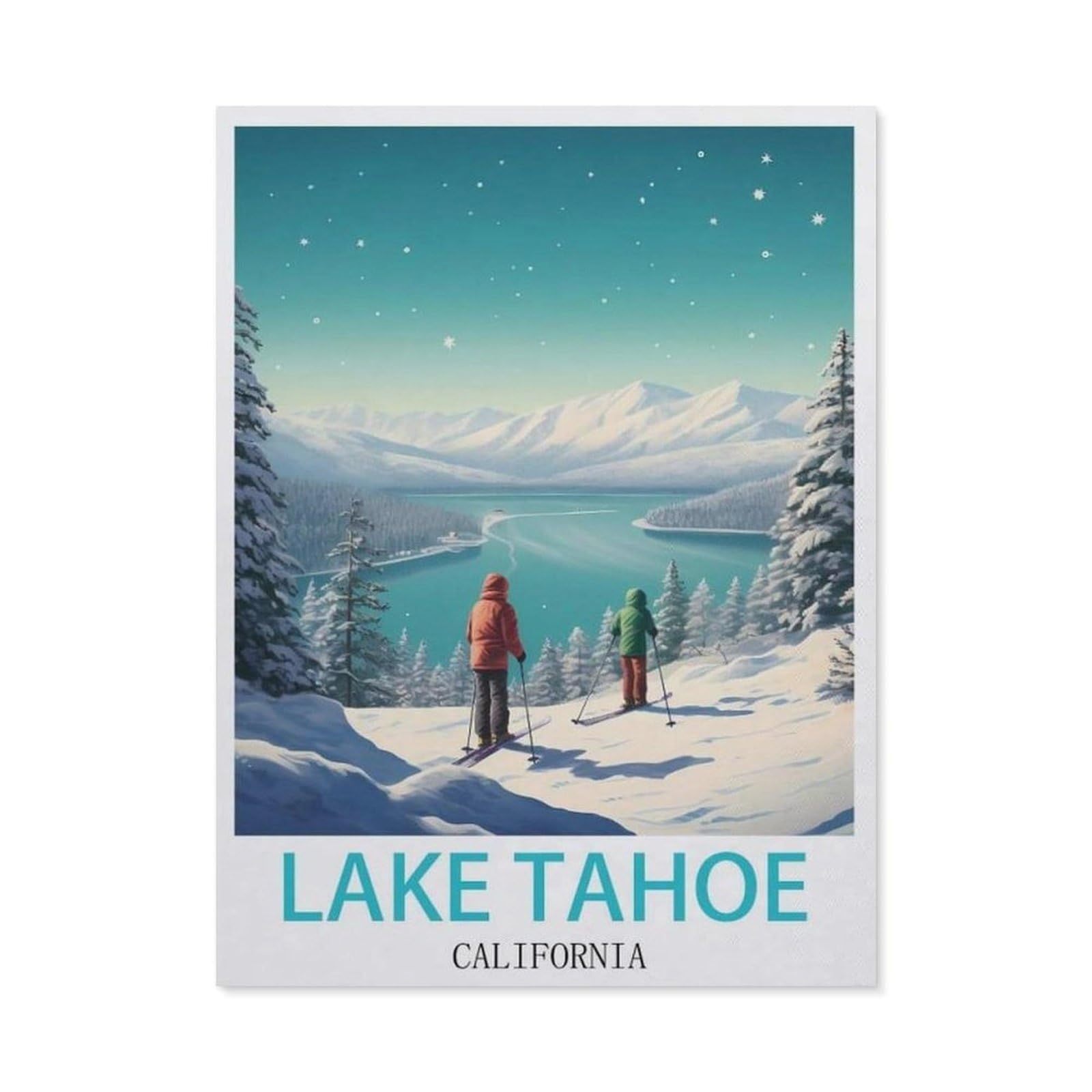 Funny Metal Tin Sign Wall Decor，Lake Tahoe California Ski