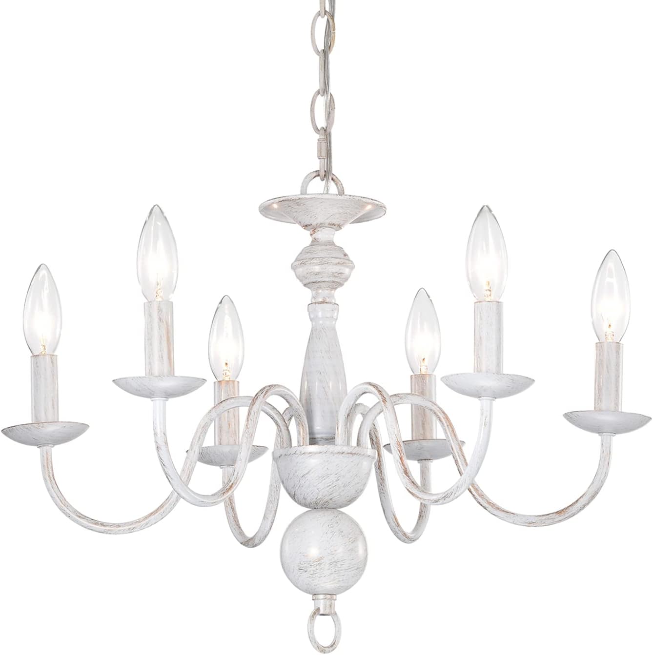 White French Country Chandelier, 6 Light Shabby Chic Chandelier,Farmhouse Chandelier Light Fixture for Dining Room, Living Room, Bedroom, Kitchen