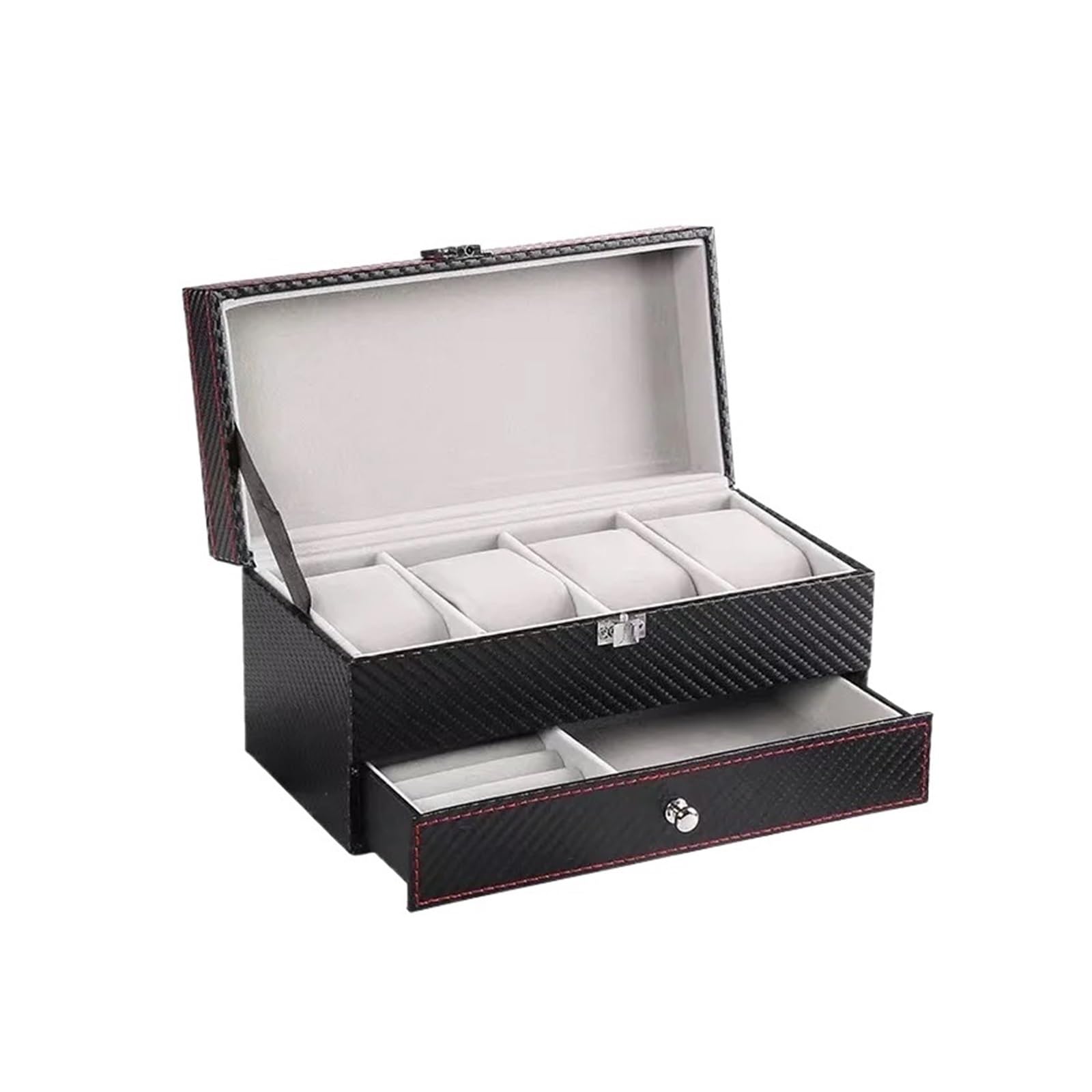GHHZML Watch Box 1pc 22.5x10.5x11.58cm Carbon Fiber Double Layer Watch Box Jewelry and Storage 4 Position
