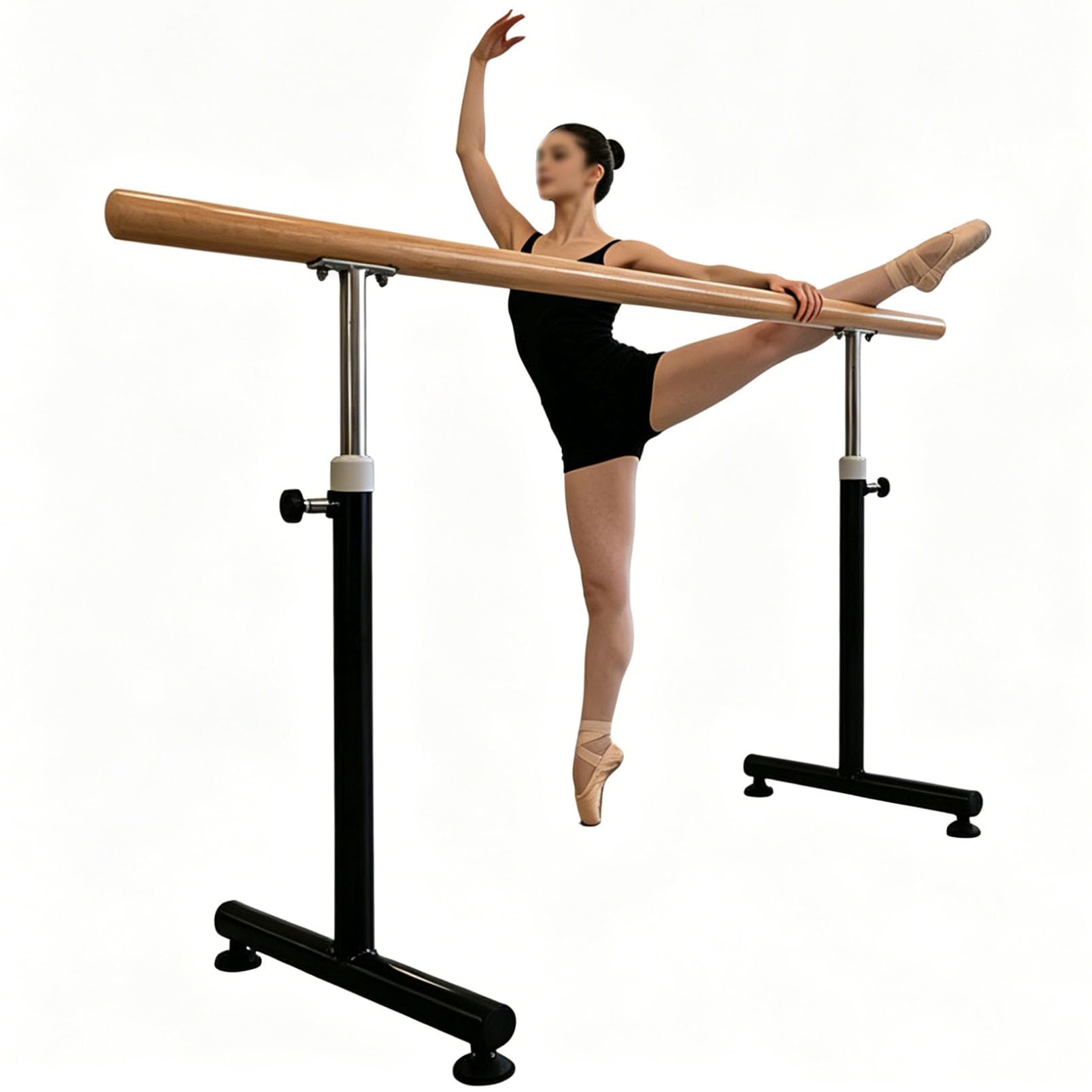 Barra de Ballet Independiente, Ajustable en 7 Niveles, de Madera Maciza | Base Antideslizante con ventosas, Barra de Madera con núcleo de Acero, Barra de Estiramiento para niños y Adultos, e