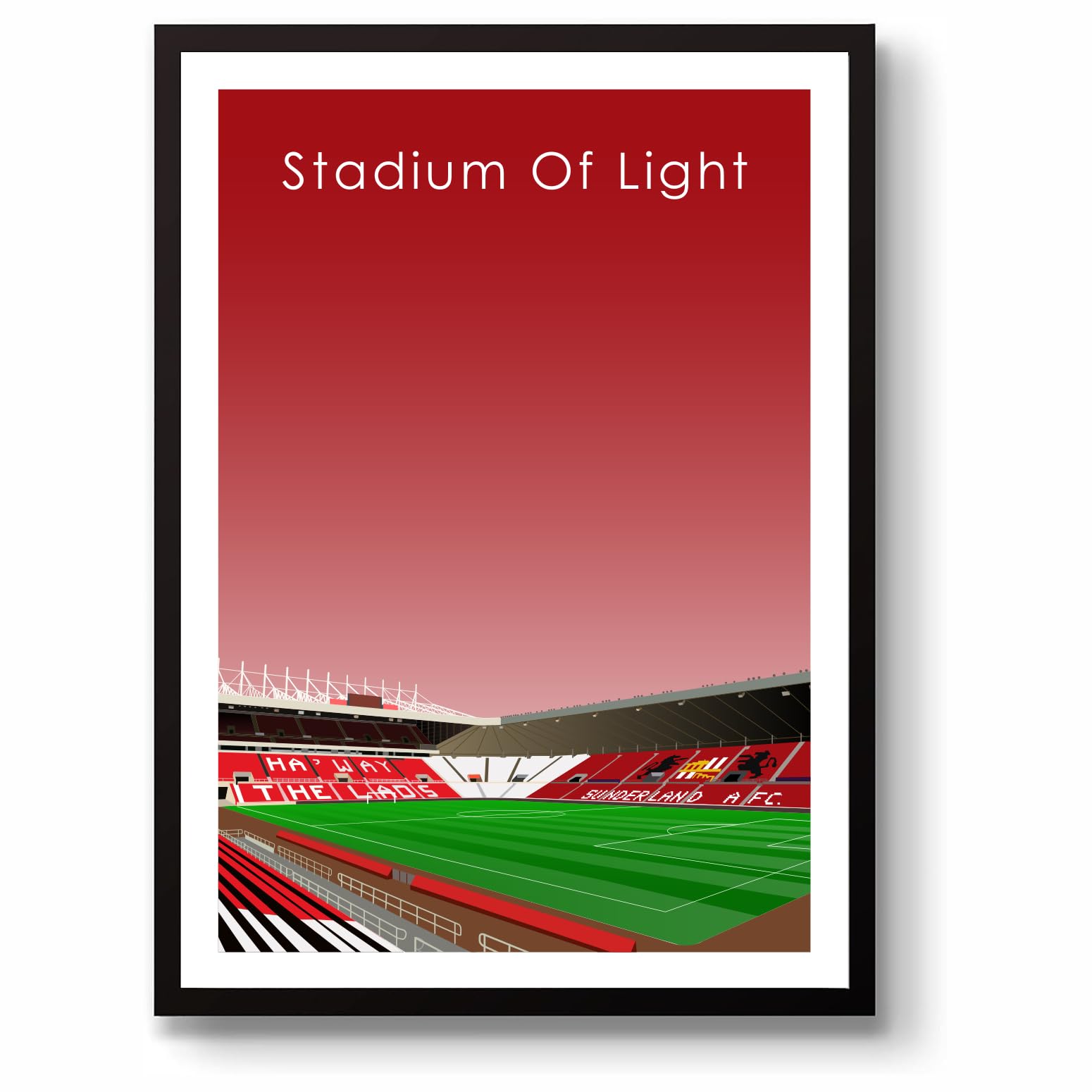 Grounddesigns Men's Red And White Sunderland Afc Football Gift Stadium Of Light Unframed A3 Art Print Safc