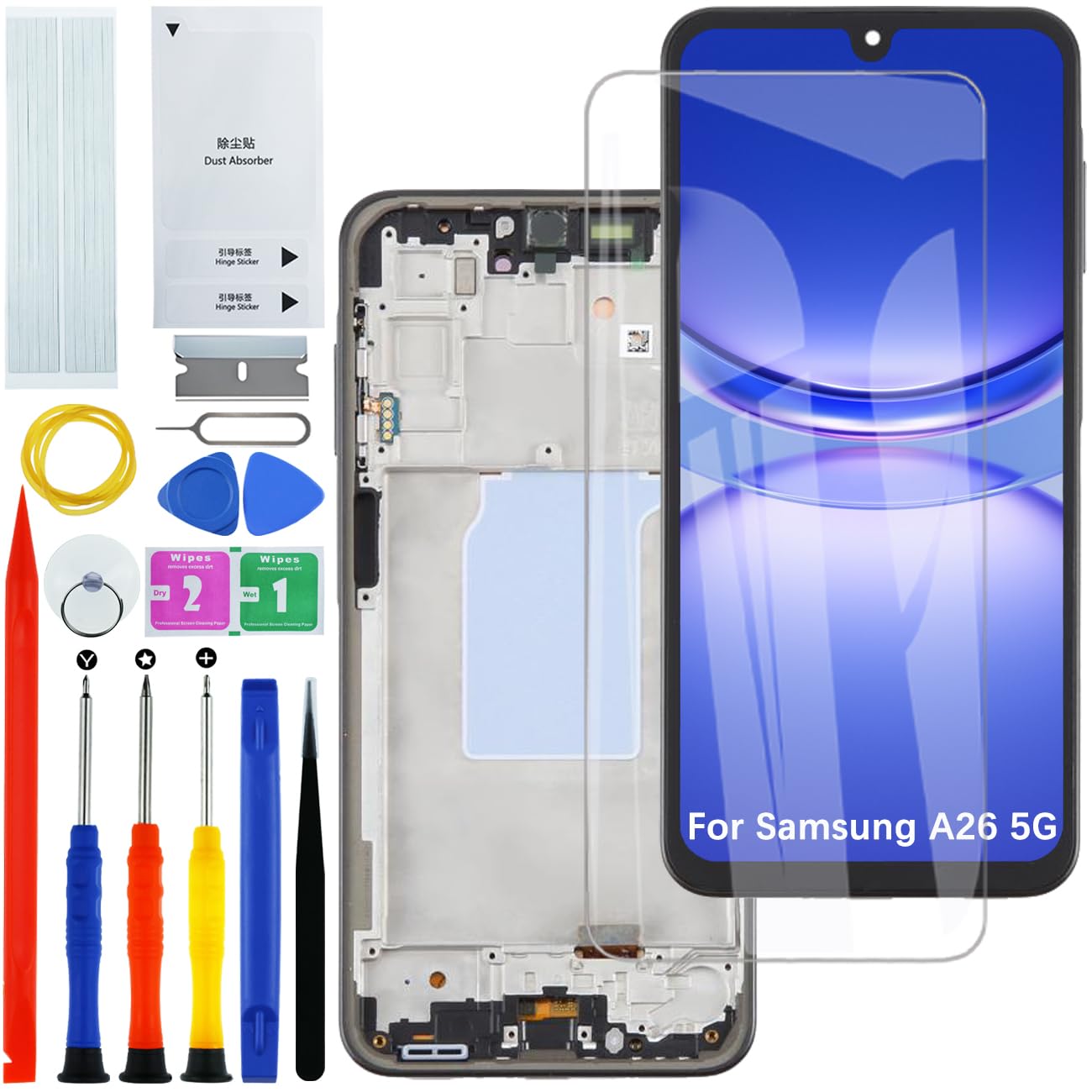 OLED - Display LCD per Samsung Galaxy A26 5G, originale A266B A266B/DS A266E, kit di riparazione (nero con cornice)