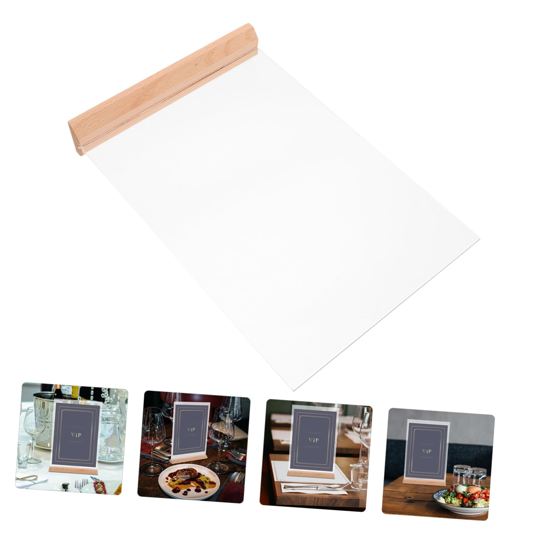 SHINEOFI 2piezas Soporte De Menú Acrílico Doble Cara Con Base De Madera Expositor Para Mesas Soporte Para Carteles Para Restaurantes y