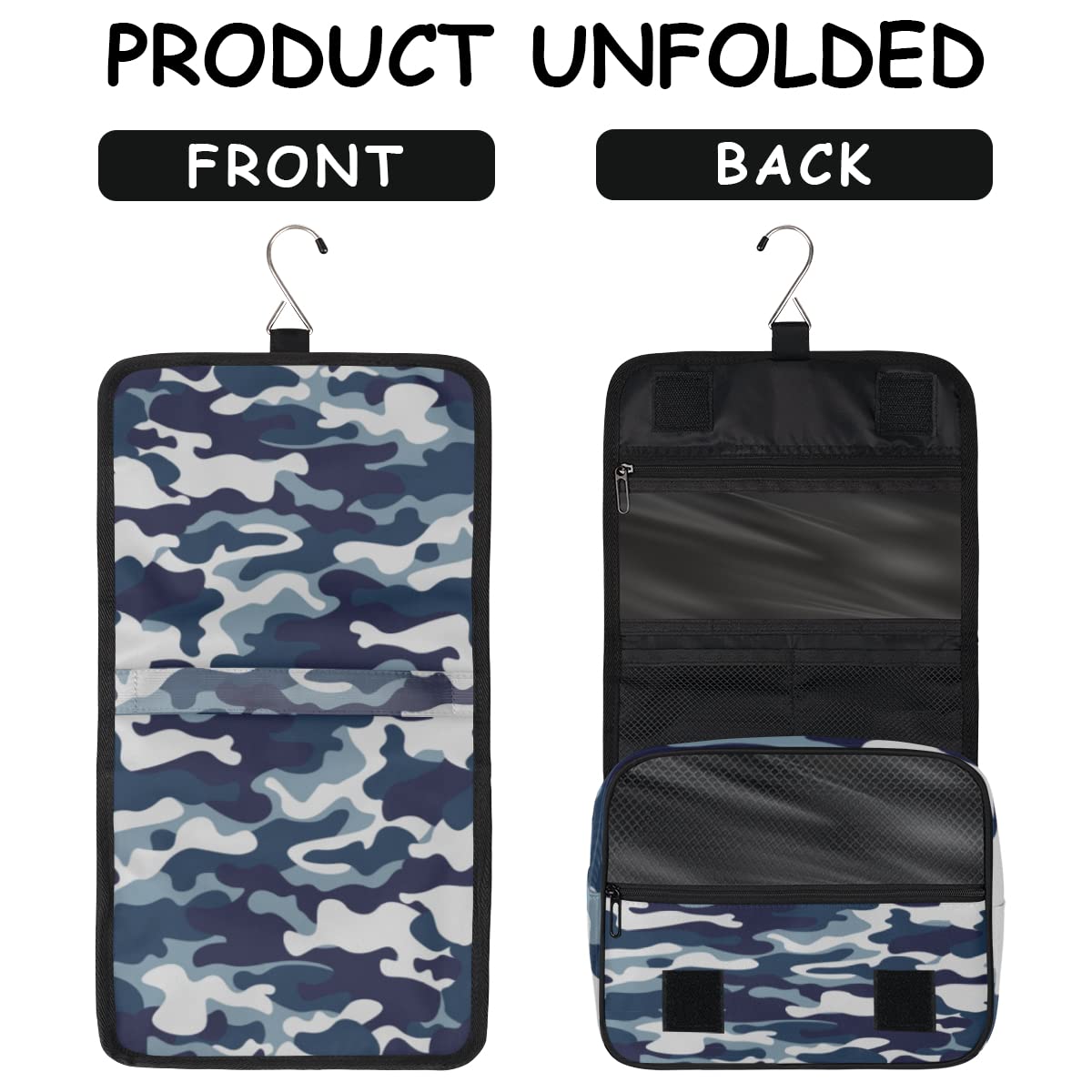 Kamuflaż podróżna kosmetyczka niebieski kamuflaż torba do mycia torba unisex wiszące przybory toaletowe organizer na kosmetyki, wielobarwny, Jeden rozmiar