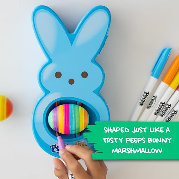 The Eggmazing Easter Egg Decorator - Peeps Bunny (Blue) + White Wooden Eggs (6 Pack)