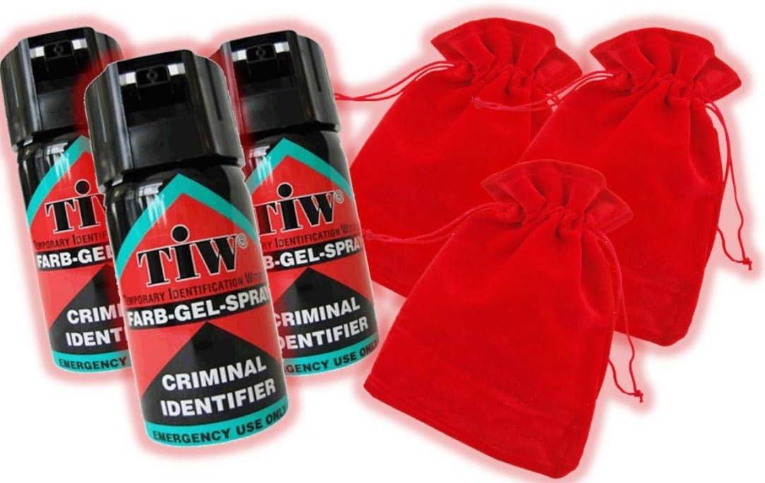 FARBGEL Criminal ID Spray/Self Defence Spray x3 with x3 Handmade RED Carry Pouches
