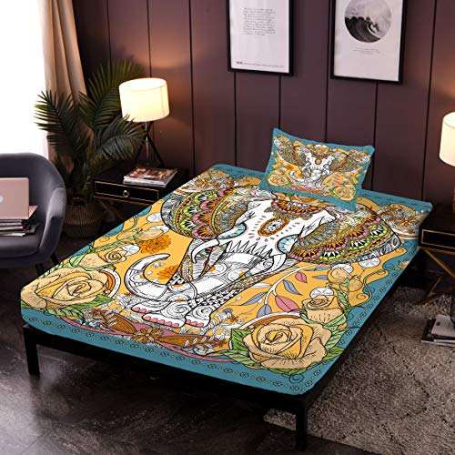 xiaoleyu Kids Elephant Sheets Set Twin Size Multicolored Exotic Elephant Bed Sheets Luxury Soft Microfiber Single Sheets, 2pcs (1 Deep Pocket Fitted Sheet+1 Pillowcases)