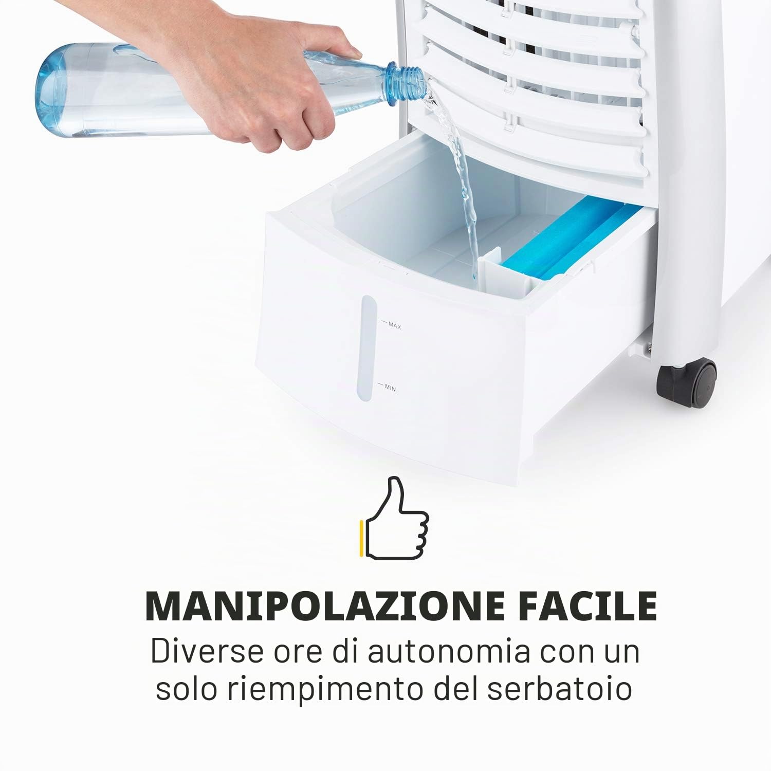 Klarstein Condizionatore Portatile 65W, 4in1, Climatizzatore Portatile, Raffrescatore Aria ad Acqua, Ventilatore, Deumidificatore, Silenzioso con Night Mode, 444m³/h, Serbatoio da 6L, Bianco Zinco