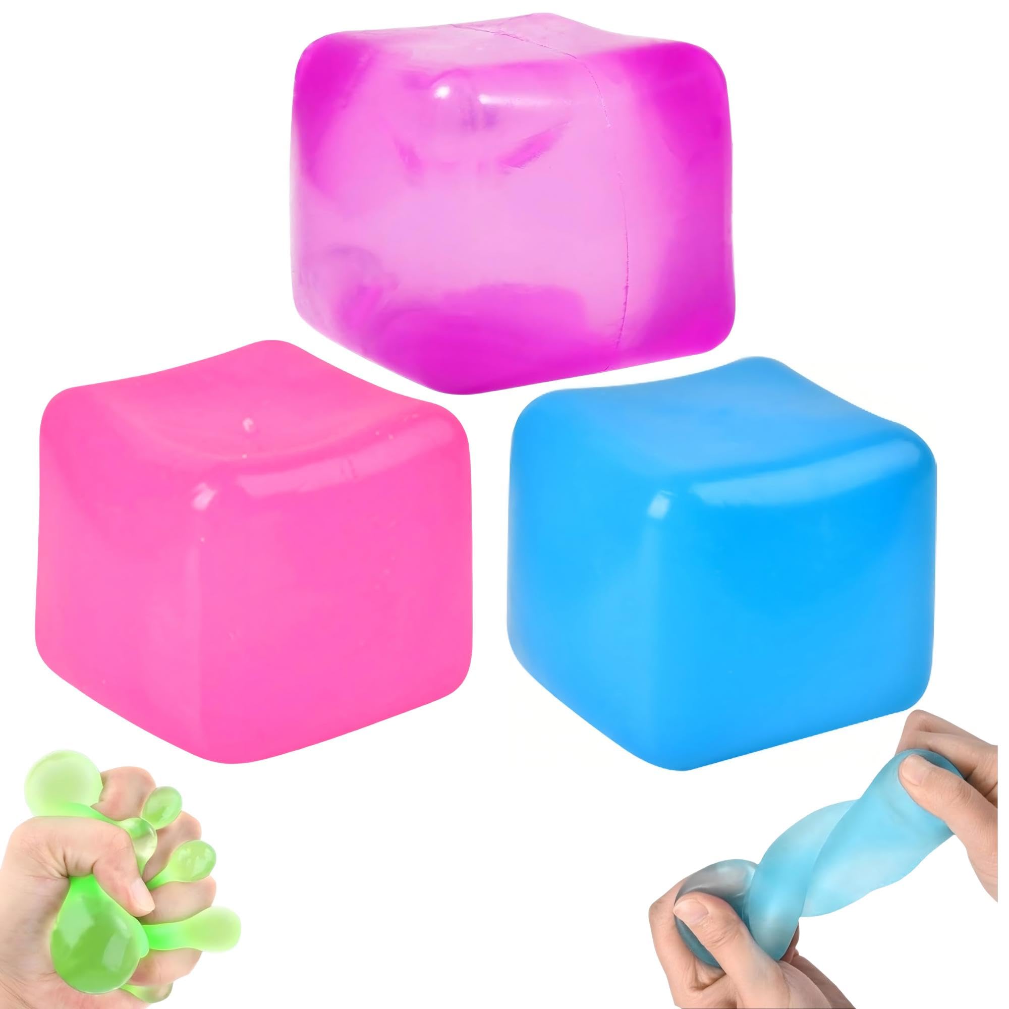 3Pcs Stress Cube Squishy Toys, Slow Rising Ice Cube Stress Balls, Sensory Fidget Toys for Anxiety Relief, Sensory Ice Nee Cube Gel Filled Squishy Ball