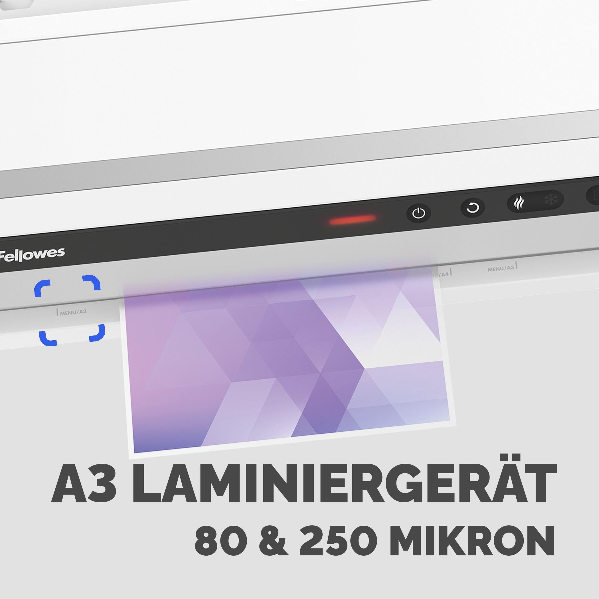 Fellowes Jupiter Laminiergerät A3 zum Heißlaminieren von Hüllen von 80 bis 250 Mikron, intensiver Gebrauch, automatischer Rückwärtsgang, inkl. 10 Laminierfolien, weiß
