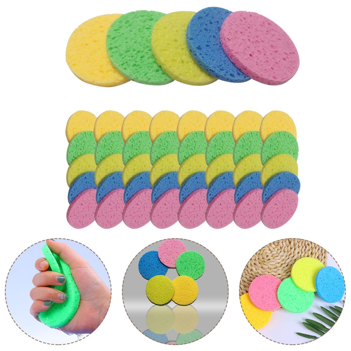 BESTYASH Spugne Struccanti Viso Morbide in Spugna 50 Pezzi 8mm Spugnette Esfolianti Multicolore per Detergente Viso Riutilizzabili per Pulizia Quotidiana e Make-up