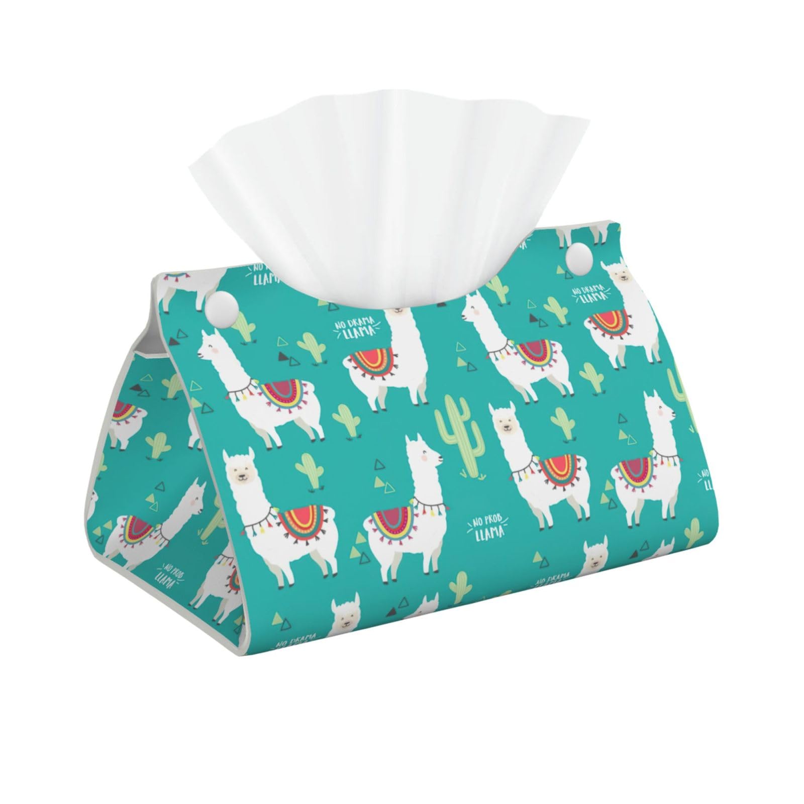 Cute White Llama And Cactus Print Long Tissue Box Cover Tissue Dispenser Box For Living Room, Office, Car, Bathroom
