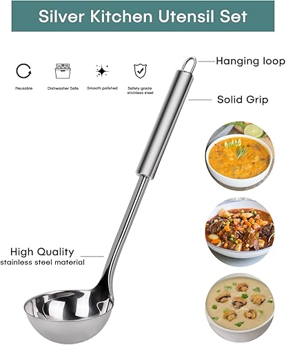 Miniatura 4 de EUIRIO Juego de 7 utensilios de cocina de acero inoxidable con soporte, utensilios de cocina, utensilios de cocina, resistentes al calor,