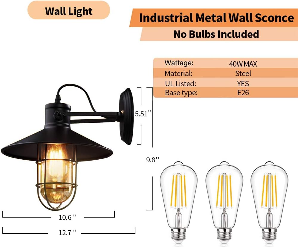 Glass Shade Black Metal Wall Sconce Light, Swing Arm Modern Design Wall Lamp, Rustic Industrial Wall Light Fixture for Shed, Farmhouse, Kitchen, Porch 1PC Without Bulb
