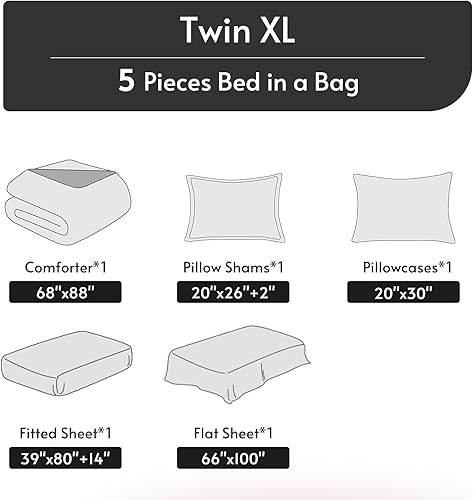 Miniatura 34 de MUXHOMO Juego de edredón Queen de 7 piezas, cama reversible en una bolsa, tamaño Queen, juego de ropa de cama para todas las estaciones con edredón