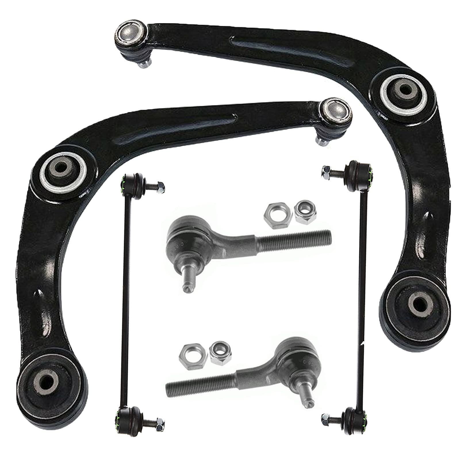 Kit Complet 2 Triangles Inférieurs + 2 Rotules de Suspension 18mm + 2 Rotules de Direction + 2 Biellettes de Barre Stabilisatrice compatible pour 206-3817.14 1612159980 3521.C8