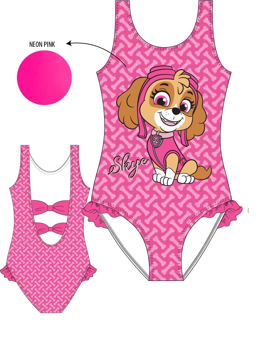 Paw Patrol Skye Badeanzug für Mädchen Sommer süßer Rosa Pink Badeanzug mit Skye Motiv Einteilige Badeanzüge für Mädchen 98-128cm (as3, Numeric, Numeric_128, Regular, Baby Girls, Rosa-Pink, 122/128)