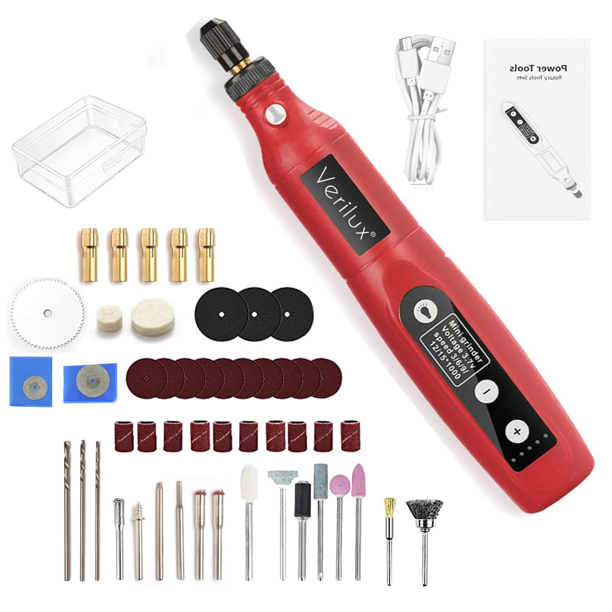 verilux Verilux® 50Pcs USB Rechargeable Rotary Tool Kit, 3.7V Cordless Mini Drill Machine with LED Light, 5-Speed Adjustable Motor for DIY Engraving, Polishing & Soft Material Drilling, for Home Crafting-picture-28
