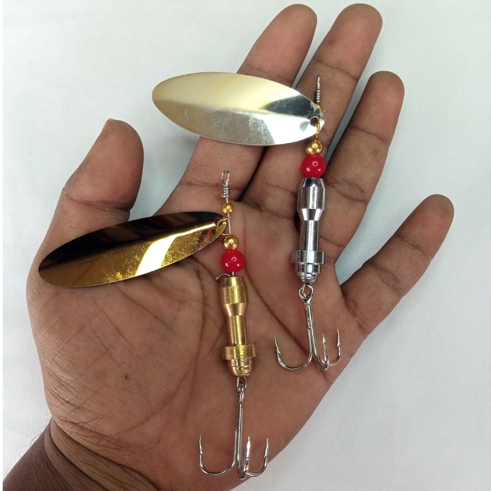 Dushman Combo (2-Piece) Silver-Golden Spinner Lure Set - 23g, Brass Body, Treble Hook - Versatile Fishing Bait-image-47