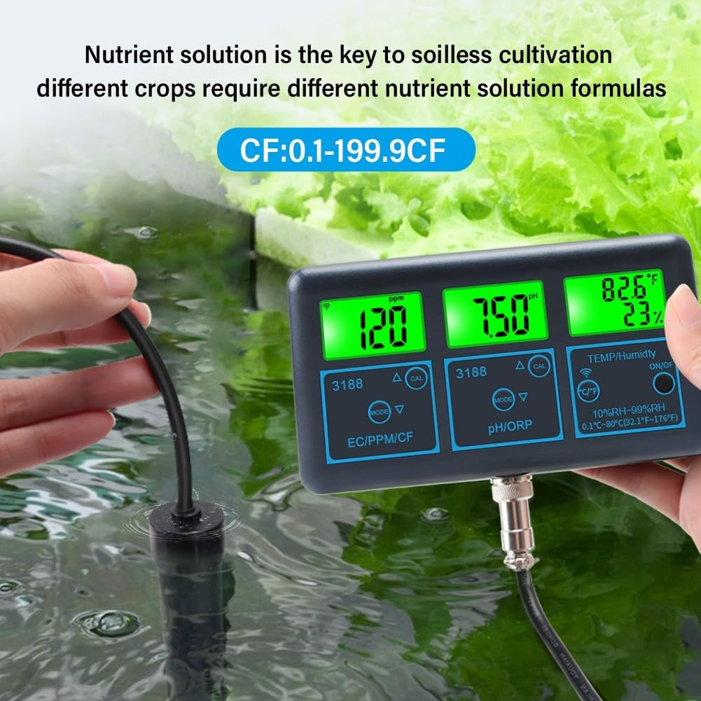 Analizzatore di qualità dell'acqua 7 in 1 per Tuya WiFi, rilevatore piscina con temperatura di sale PH ORP, monitoraggio remoto e alta precisione per piscina acquacoltura (EU)