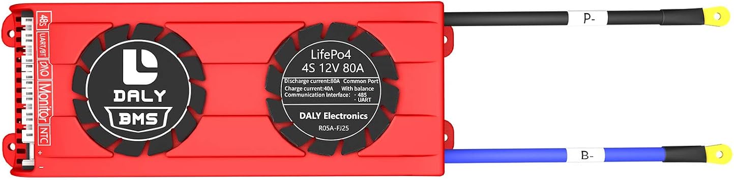 DALY Smart BMS 4S 12V 80A LiFePO4 PCB Protection Board with Balance Leads, Wires 3.2V Battery Protection Module BMS for 18650 Battery Pack 12V with UARTSmart BMS,80A Fan