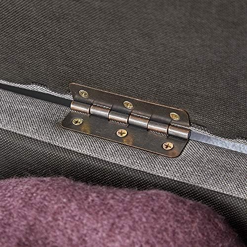 Home Source Grey Linen Fabric Ottoman Window Storage Seat Bedding Blanket Box Hinged, Large