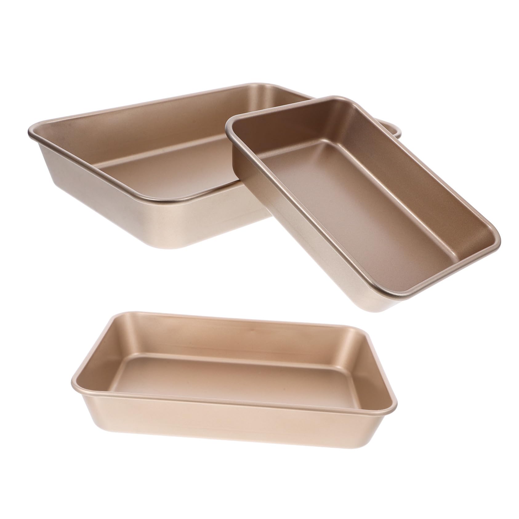 3 piezas Moldes para Horno de Acero Carbono Resistente Antiadherentes y Profundos Bandejas Rectangulares Doradas para Bizcocho Lasaña y Pan para Repostería y Cocina Horno