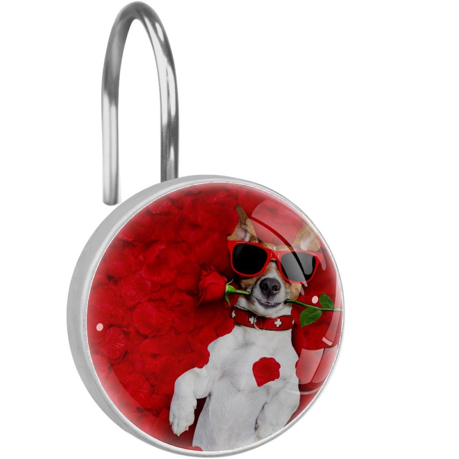 Crochets rideau de douche chien et fleurs lot de 12 anneaux en acier inoxydable pour salle de bain