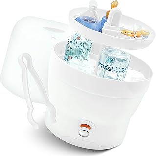 BS 29 Sterilisator für Babyflaschen | Dampfsterilisator & Vaporisator | bis zu 6 Flaschen | Einfache Bedienung | Baby Erstausstattung Neugeborene | Flaschenreiniger | Baby Zubehör | weiß