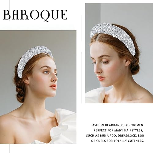 Diadema ancha barroca con diamantes de imitación, diademas anchas con purpurina, diademas acolchadas de diamante para bodas, fiestas, discotecas,