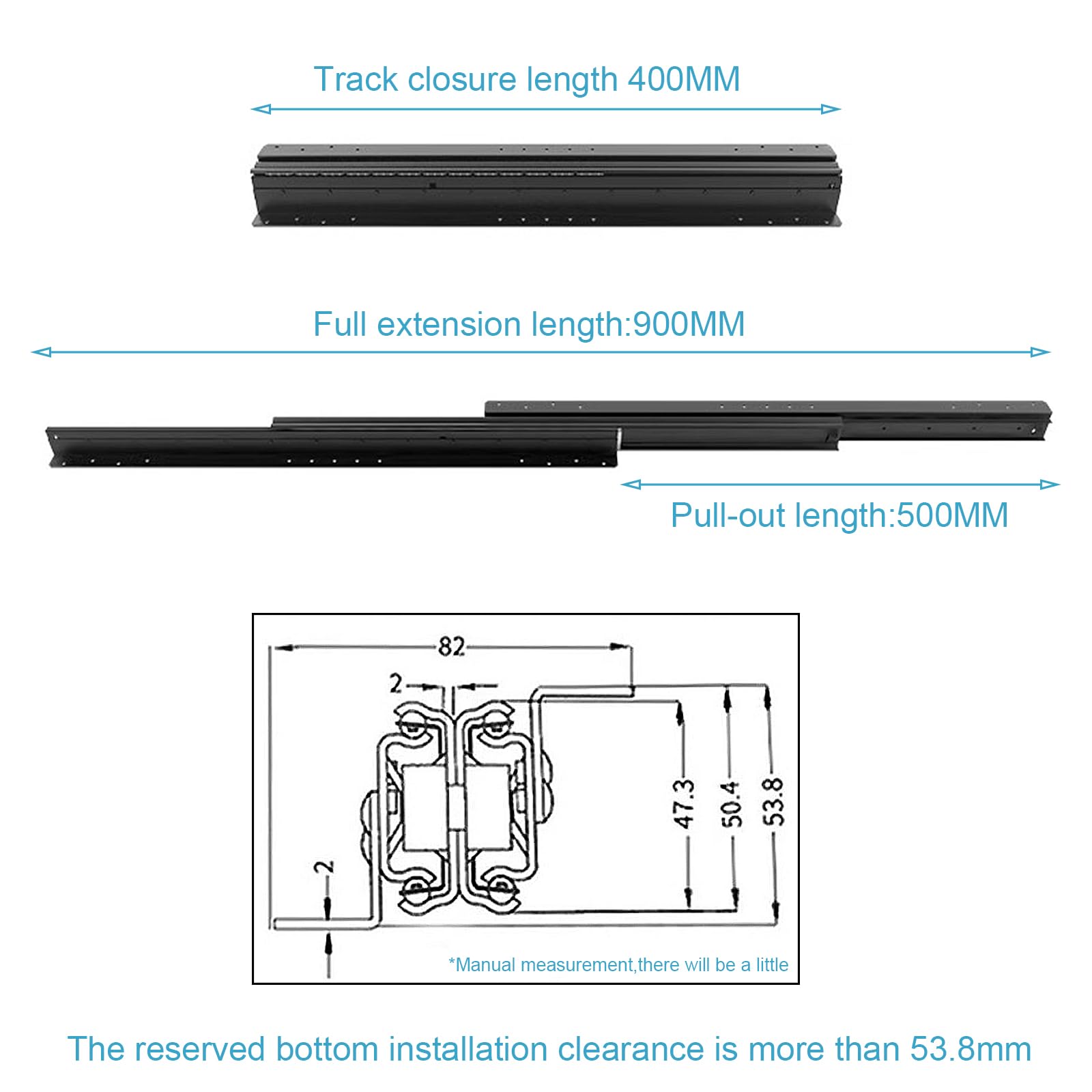 Lot de 2 glissières de tiroir, support sol, rail charge lourde, guides escalier, armoire chaussures, 3 rails coulissants extensibles (400-900 mm)